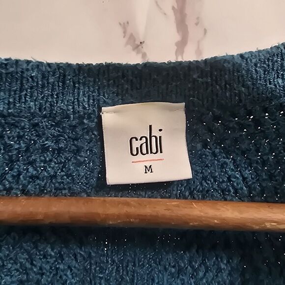 CAbi Cardigan Womens Medium Blue Sweater Deco 5016 Knit Button Up V Neck - Picture 3 of 9